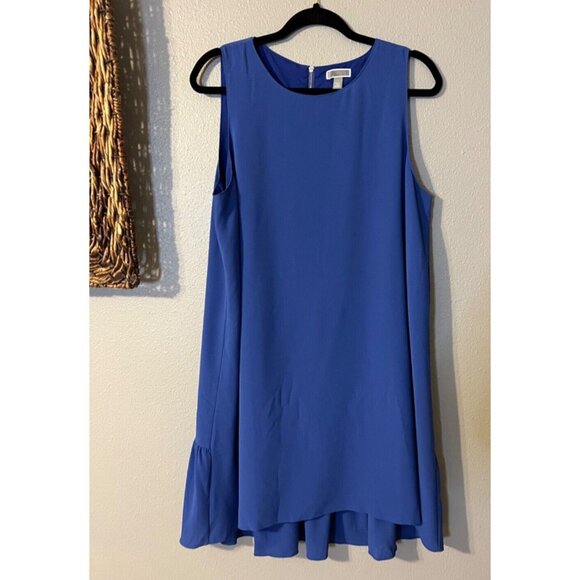 Chelsea28 Shift Dress L Large Blue Stretch Ruffle Hem Sleeveless Washable NEW - Picture 4 of 6